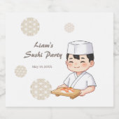Sushi Birthday Party Invitation with Cute Anime ビールラベル (シングルラベル)