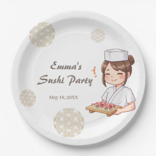 Sushi Birthday Party Invitation with Cute Anime  ペーパープレート