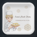 Sushi Birthday Party Invitation with Cute Anime  ペーパープレート<br><div class="desc">Sushi Birthday Party Invitation with Cute Anime Chef Design Celebrate your special day with this charming sushi birthday party invitation featuring a cute anime-style sushi chef. This simple and elegant design includes space to customize the date, time, and location of your party. Perfect for sushi lovers and fans of Japanese...</div>