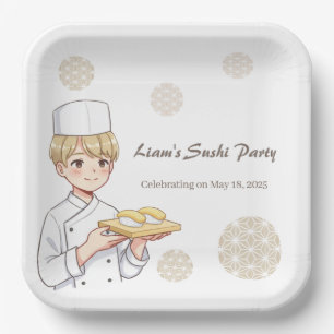 Sushi Birthday Party Invitation with Cute Anime  ペーパープレート