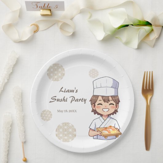 Sushi Birthday Party Invitation with Cute Anime  ペーパープレート (ウェディング)