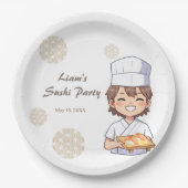 Sushi Birthday Party Invitation with Cute Anime  ペーパープレート (正面)