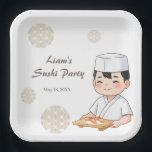 Sushi Birthday Party Invitation with Cute Anime  ペーパープレート<br><div class="desc">Sushi Birthday Party Invitation with Cute Anime Chef Design Celebrate your special day with this charming sushi birthday party invitation featuring a cute anime-style sushi chef. This simple and elegant design includes space to customize the date, time, and location of your party. Perfect for sushi lovers and fans of Japanese...</div>