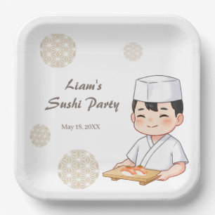 Sushi Birthday Party Invitation with Cute Anime  ペーパープレート
