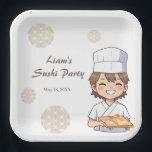 Sushi Birthday Party Invitation with Cute Anime  ペーパープレート<br><div class="desc">Sushi Birthday Party Invitation with Cute Anime Chef Design Celebrate your special day with this charming sushi birthday party invitation featuring a cute anime-style sushi chef. This simple and elegant design includes space to customize the date, time, and location of your party. Perfect for sushi lovers and fans of Japanese...</div>