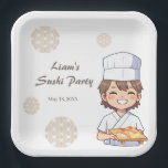 Sushi Birthday Party Invitation with Cute Anime  ペーパープレート<br><div class="desc">Sushi Birthday Party Invitation with Cute Anime Chef Design Celebrate your special day with this charming sushi birthday party invitation featuring a cute anime-style sushi chef. This simple and elegant design includes space to customize the date, time, and location of your party. Perfect for sushi lovers and fans of Japanese...</div>