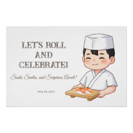 Sushi Birthday Party Invitation with Cute Anime  ポスター