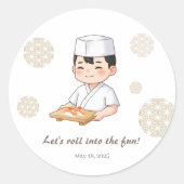 Sushi Birthday Party Invitation with Cute Anime ラウンドシール (正面)