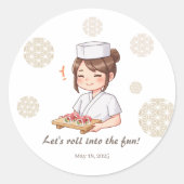 Sushi Birthday Party Invitation with Cute Anime ラウンドシール (正面)