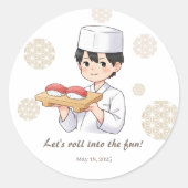 Sushi Birthday Party Invitation with Cute Anime ラウンドシール (正面)