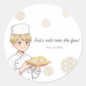 Sushi Birthday Party Invitation with Cute Anime ラウンドシール (正面)