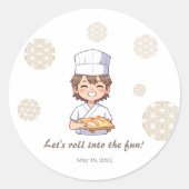 Sushi Birthday Party Invitation with Cute Anime ラウンドシール (正面)