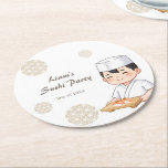Sushi Birthday Party Invitation with Cute Anime  ラウンドペーパーコースター<br><div class="desc">Sushi Birthday Party Invitation with Cute Anime Chef Design Celebrate your special day with this charming sushi birthday party invitation featuring a cute anime-style sushi chef. This simple and elegant design includes space to customize the date, time, and location of your party. Perfect for sushi lovers and fans of Japanese...</div>