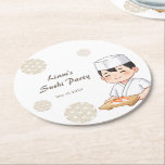 Sushi Birthday Party Invitation with Cute Anime  ラウンドペーパーコースター<br><div class="desc">Sushi Birthday Party Invitation with Cute Anime Chef Design Celebrate your special day with this charming sushi birthday party invitation featuring a cute anime-style sushi chef. This simple and elegant design includes space to customize the date, time, and location of your party. Perfect for sushi lovers and fans of Japanese...</div>