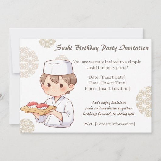 Sushi Birthday Party Invitation with Cute Anime  招待状 (正面)