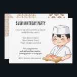 Sushi Birthday Party Invitation with Cute Anime  招待状<br><div class="desc">Sushi Birthday Party Invitation with Cute Anime Chef Design Celebrate your special day with this charming sushi birthday party invitation featuring a cute anime-style sushi chef. This simple and elegant design includes space to customize the date, time, and location of your party. Perfect for sushi lovers and fans of Japanese...</div>