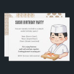 Sushi Birthday Party Invitation with Cute Anime  招待状<br><div class="desc">Sushi Birthday Party Invitation with Cute Anime Chef Design Celebrate your special day with this charming sushi birthday party invitation featuring a cute anime-style sushi chef. This simple and elegant design includes space to customize the date, time, and location of your party. Perfect for sushi lovers and fans of Japanese...</div>