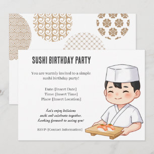 Sushi Birthday Party Invitation with Cute Anime 招待状