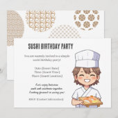 Sushi Birthday Party Invitation with Cute Anime  招待状 (正面/裏面)