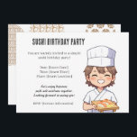 Sushi Birthday Party Invitation with Cute Anime  招待状<br><div class="desc">Sushi Birthday Party Invitation with Cute Anime Chef Design Celebrate your special day with this charming sushi birthday party invitation featuring a cute anime-style sushi chef. This simple and elegant design includes space to customize the date, time, and location of your party. Perfect for sushi lovers and fans of Japanese...</div>