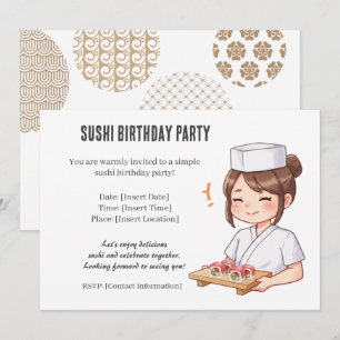 Sushi Birthday Party Invitation with Cute Anime 招待状