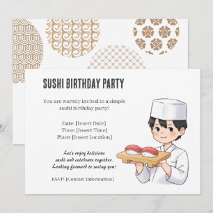 Sushi Birthday Party Invitation with Cute Anime 招待状
