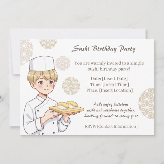 Sushi Birthday Party Invitation with Cute Anime  招待状 (正面)