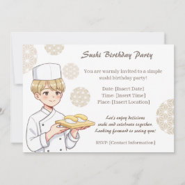 Sushi Birthday Party Invitation with Cute Anime  招待状