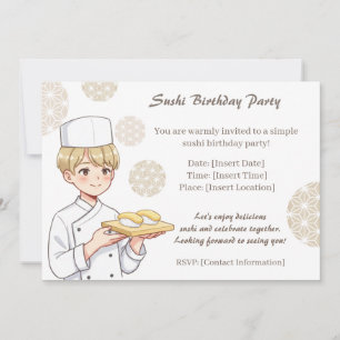 Sushi Birthday Party Invitation with Cute Anime 招待状