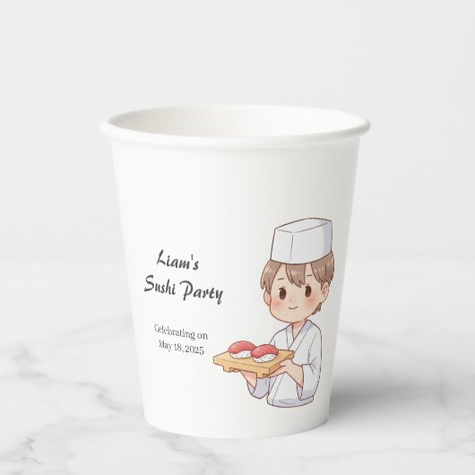 Sushi Birthday Party Invitation with Cute Anime  紙コップ (正面)