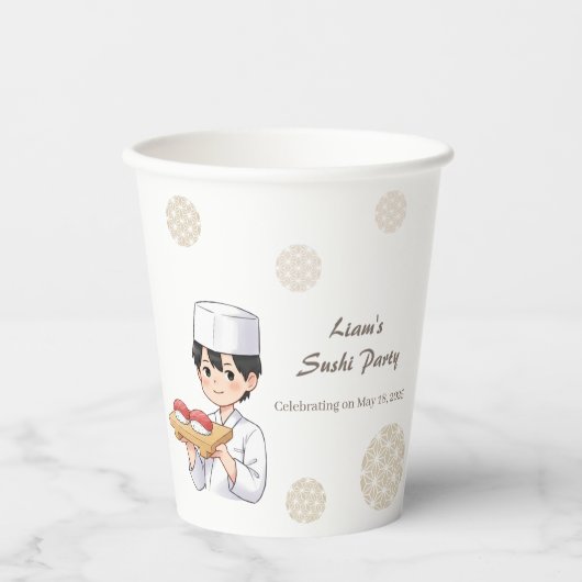 Sushi Birthday Party Invitation with Cute Anime  紙コップ (正面)
