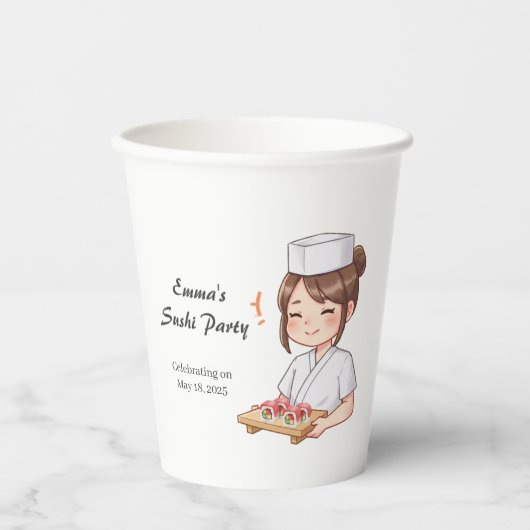 Sushi Birthday Party Invitation with Cute Anime 紙コップ (正面)
