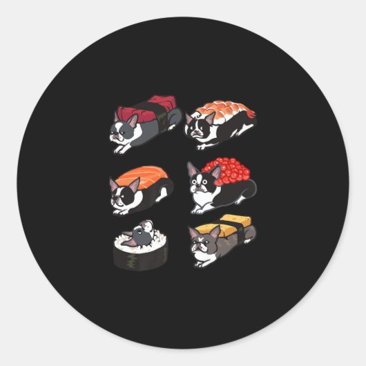 Sushi Boston Terrier Premium Tシャツ ラウンドシール (正面)