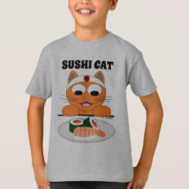 SUSHI CAT 寿司と遊ぶかわいい猫のキャラクターTシャツ Tシャツ