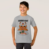 SUSHI CAT 寿司と遊ぶかわいい猫のキャラクターTシャツ Tシャツ (正面フル)