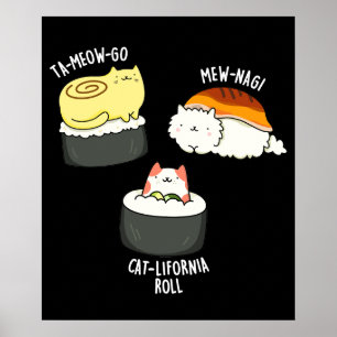 Sushi Cats おもしろい Sushi Pun Dark BG ポスター