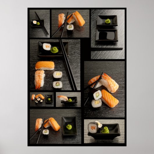 Sushi collection on black background ポスター (正面)