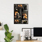 Sushi collection on black background ポスター (ホームオフィス)