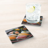 Sushi Enbu - Tastes spread across a Japanese black ガラスコースター (アングル)