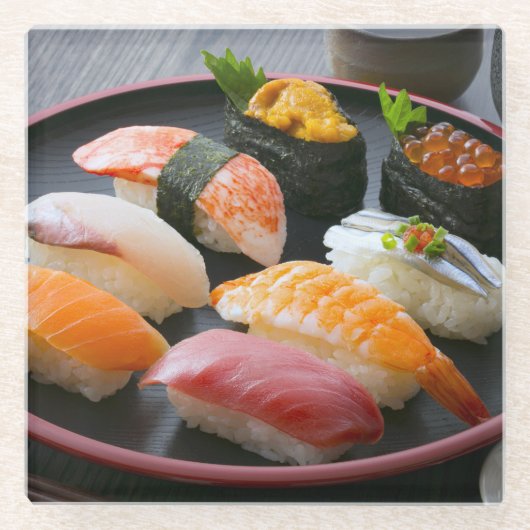 Sushi Enbu - Tastes spread across a Japanese black ガラスコースター (正面)