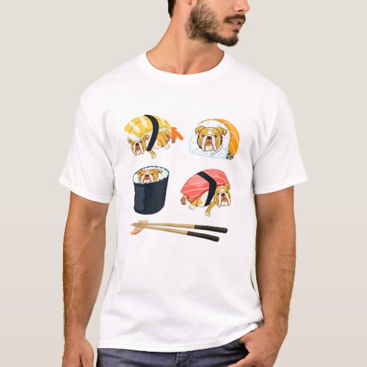 Sushi Englishブルドッグおもしろい Tシャツ (正面)