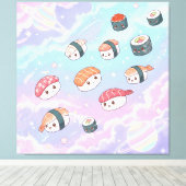 Sushi Flying in Pastel Galaxy Sky キャンバスプリント (インサイチュ (ウッドフロア))
