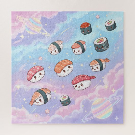 Sushi Flying in Pastel Galaxy Sky ジグソーパズル (縦)