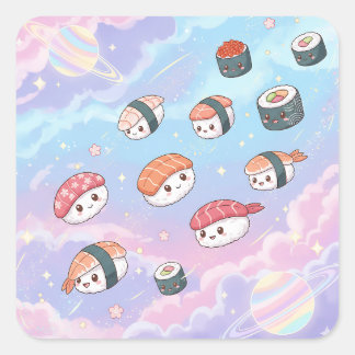 Sushi Flying in Pastel Galaxy Sky スクエアシール