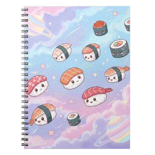 Sushi Flying in Pastel Galaxy Sky ノートブック (正面)