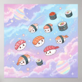 Sushi Flying in Pastel Galaxy Sky ポスター (正面)