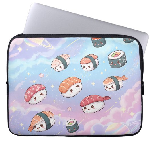 Sushi Flying in Pastel Galaxy Sky ラップトップスリーブ (正面)