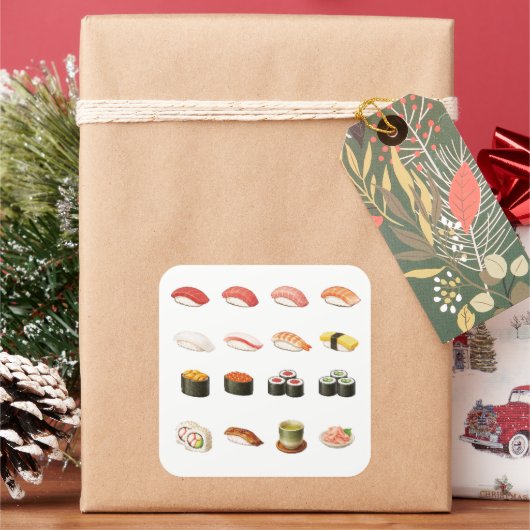 Sushi Guide Sticker – Japanese Food Chart Decal スクエアシール (クリスマス)