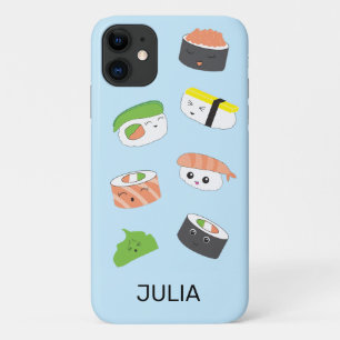 Sushi Joy:ブルーかわいいスタイル図解入りの、写真付きの電話Cas iPhone 11 ケース