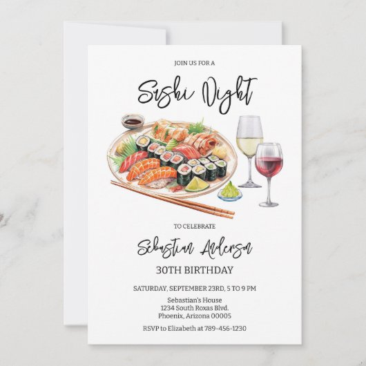 Sushi Night Birthday Invitation 招待状 (正面)